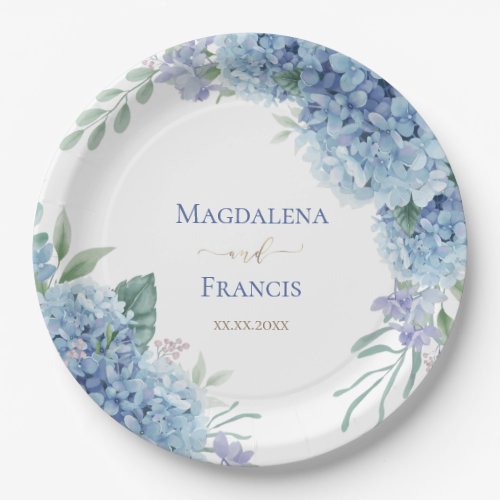 Hydrangea geometric frame  wedding paper plates