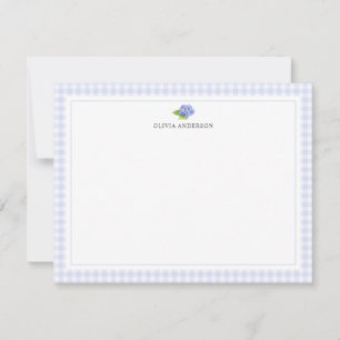 Hydrangea Gingham Border Personalized Stationery Note Card