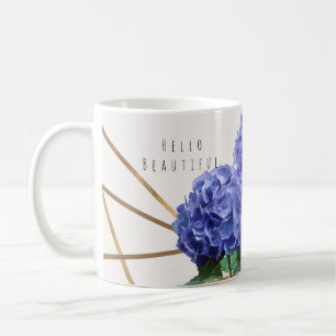 Hydrangea & Gold Elegant Floral Personalized Coffee Mug