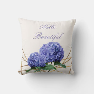 Hydrangea & Gold Elegant Floral Personalized Throw Pillow