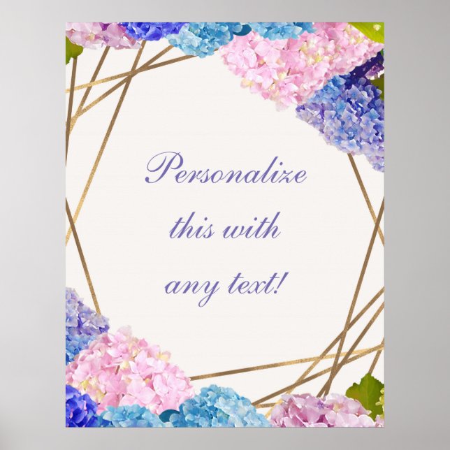 Hydrangea & Gold Floral Chic Spring Wedding Banner Poster (Front)