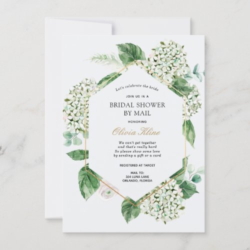 Hydrangea Gold Frame Bridal Shower by Mail Invitation