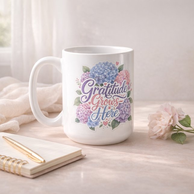 Hydrangea : Gratitude Grows Here Coffee Mug (Hydrangea : Gratitude Grows Here Coffee Mug)