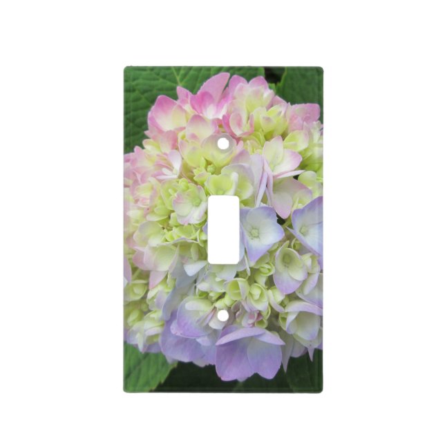 Hydrangea Green Pink Blue Flower Light Switch Cover (Front)