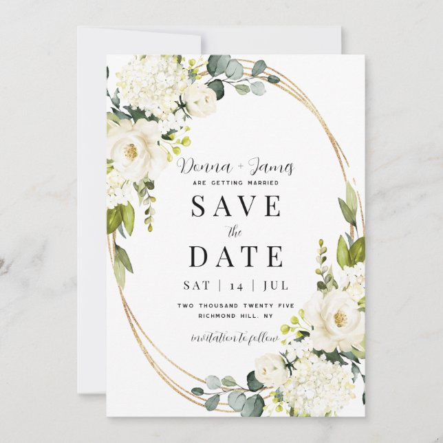 Hydrangea & Greenery Wedding Save The Date (Front)