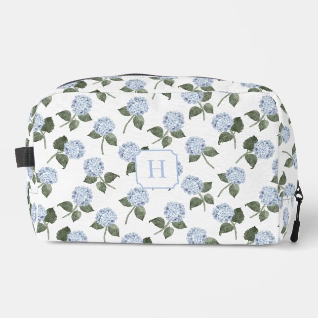 Hydrangea Hamptons Blue Flowers Monogram Dopp Kit (Front)