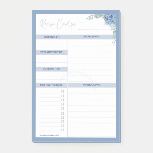 Hydrangea Haven RECIPE CARD Template list Post_it Notes