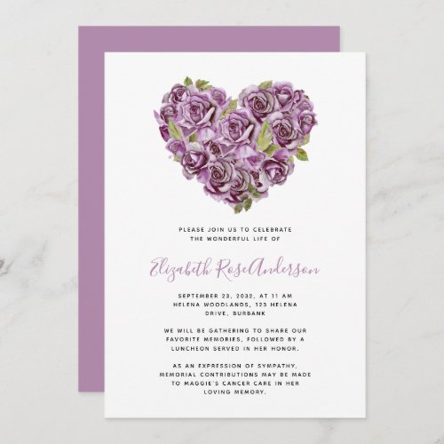 Hydrangea Heart  Celebration of Life Funeral Invi Invitation