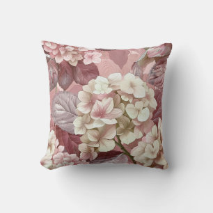 Hydrangea hortensia pink cream blossom petals throw pillow
