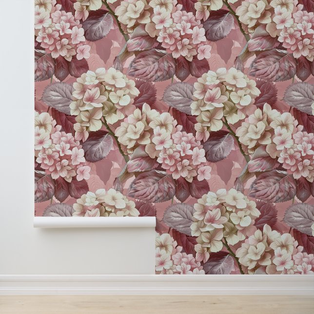 Hydrangea hortensia pink cream blossom petals wallpaper  (Application)