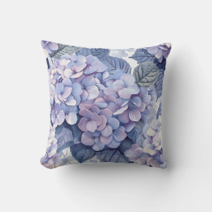 Hydrangea hortensia purple blue blossom petals throw pillow