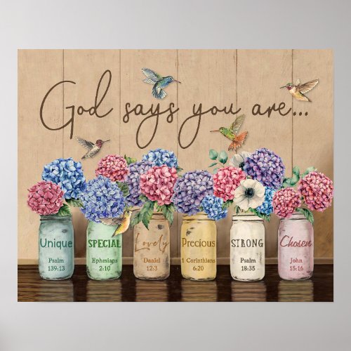 Hydrangea  Hummingbirds God Says You Are  Poster