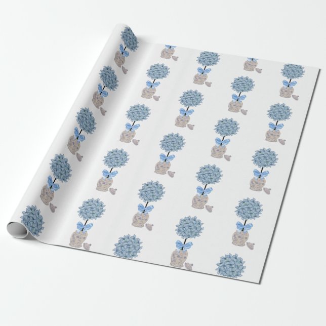Hydrangea Hydrangeas Topiary Ginger jar  Wrapping Paper (Unrolled)