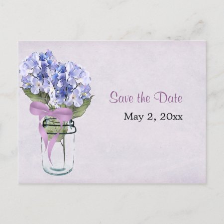Hydrangea In A Mason Jar - Save The Date Postcard