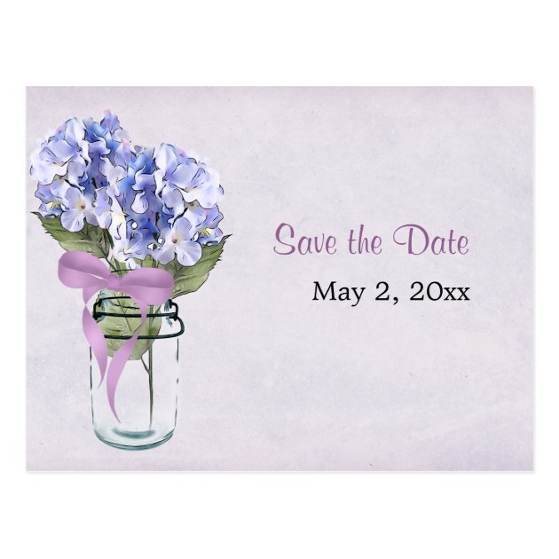 Hydrangea In A Mason Jar - Save The Date Postcard