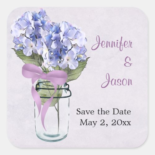 Hydrangea in a Mason Jar _ Save the Date Sticker