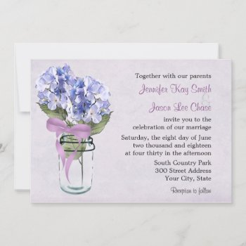 Hydrangea In A Mason Jar Wedding Invitation by AJsGraphics at Zazzle