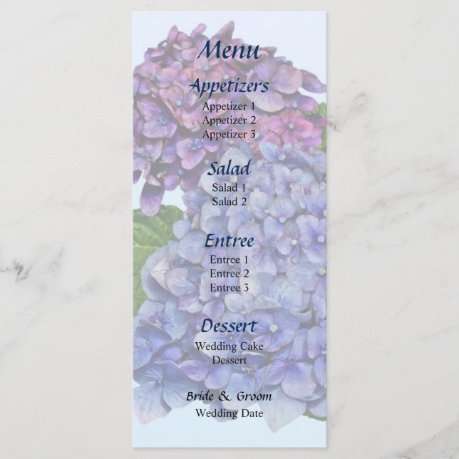 Hydrangea in Shades of Purple Menu (Front)