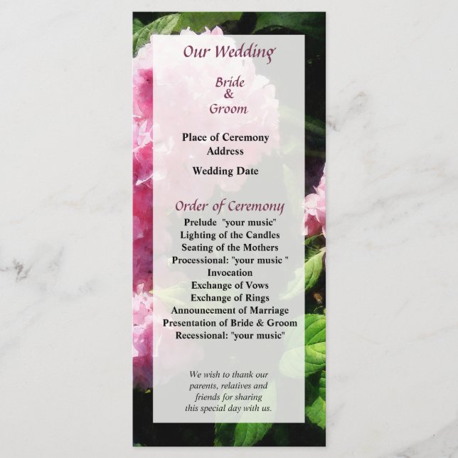 Hydrangea in Sunshine Wedding Program (Front)