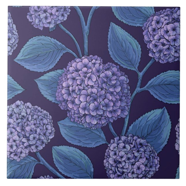Hydrangea in violet and blue ceramic tile (Front)