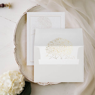 Hydrangea Ivory Art Sketch Brushed Gold Wedding Envelope