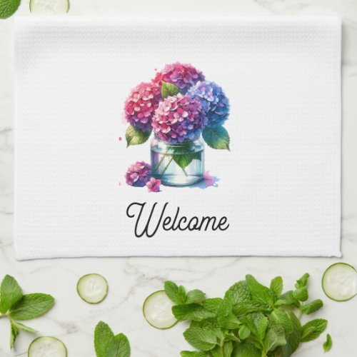 Hydrangea Jar Vase Watercolor Kitchen Towel