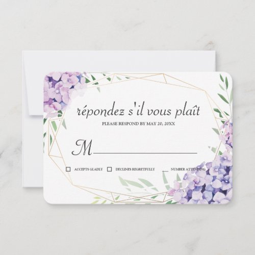 Hydrangea Lilac Floral Geometric Memorial RSVP Card