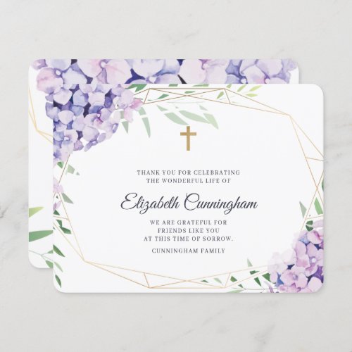 Hydrangea Lilac Floral Geometric Memorial Thank You Card