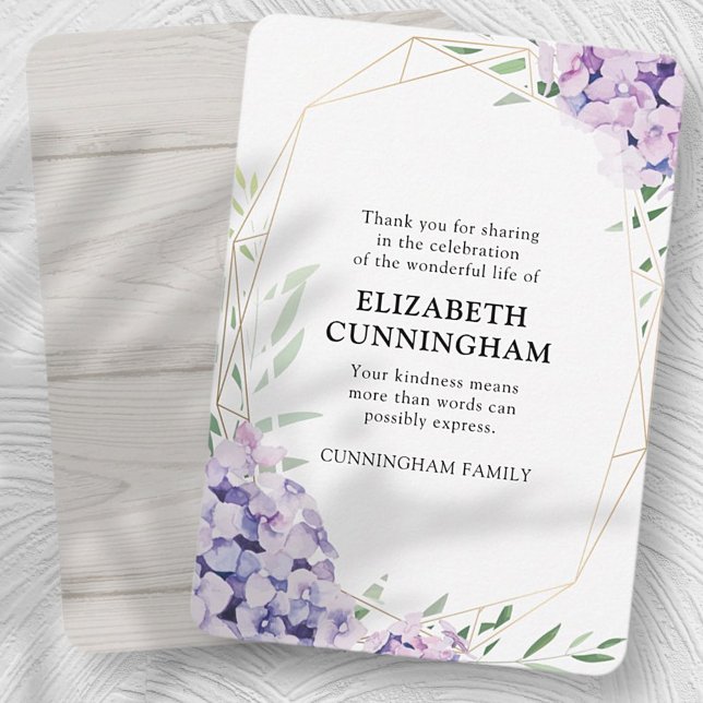 Hydrangea Lilac Floral Geometric Memorial Thank You Card (Creator Uploaded)