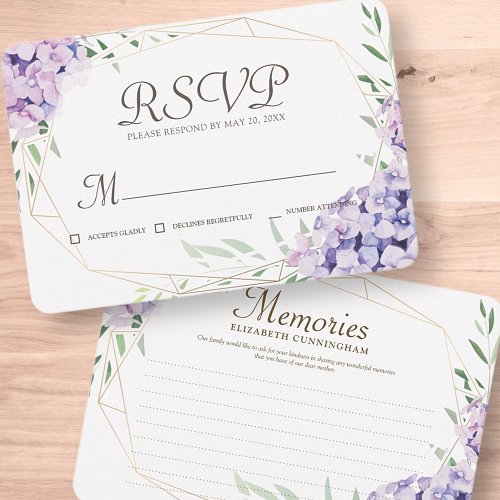 Hydrangea Lilac Floral Geometric Memories Memorial RSVP Card