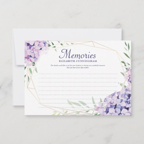 Hydrangea Lilac Floral Geometric Photo Memorial RSVP Card