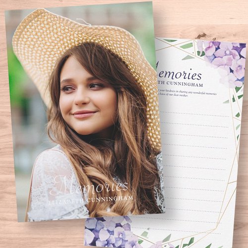 Hydrangea Lilac Floral Geometric Photo Memorial RSVP Card