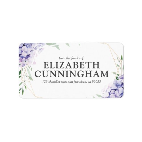 Hydrangea Lilac Floral Geometric Return Address Label