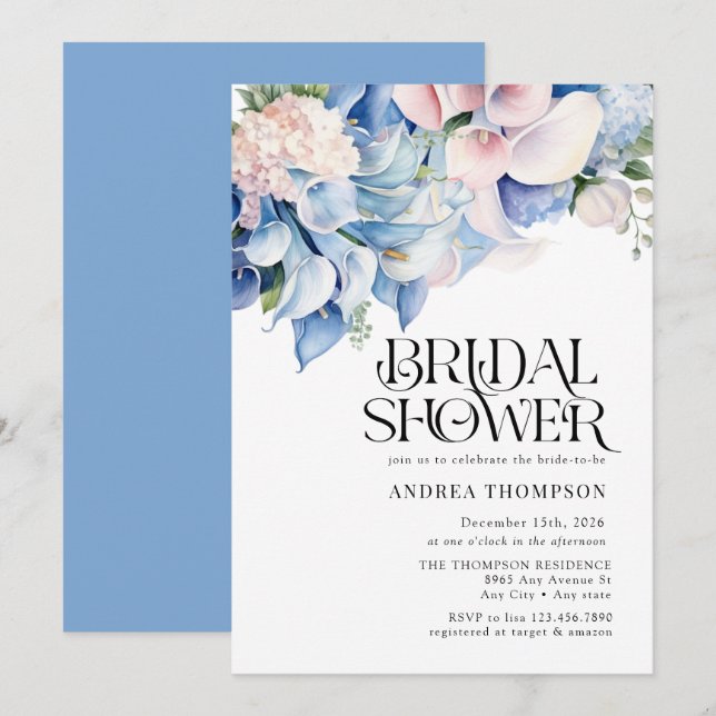 Hydrangea | Lilies Floral | Bridal Shower Invitation (Front/Back)