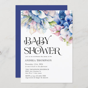 Hydrangea Lilies Floral Watercolor Baby Shower Invitation