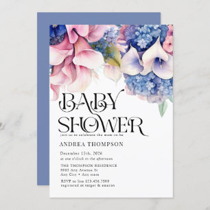 Hydrangea Lilies Floral Watercolor Baby Shower Invitation