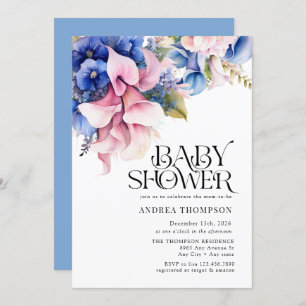 Hydrangea Lilies Floral Watercolor Baby Shower Invitation