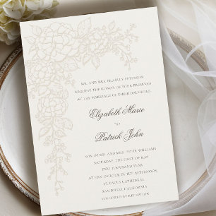 Hydrangea Luminous Ecru 2 Formal Classic Wedding Invitation