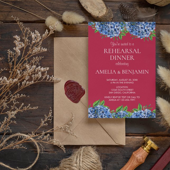 Hydrangea Magenta Elegant Wedding Rehearsal Dinner Invitation (Creator Uploaded)