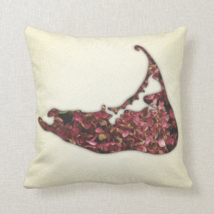 Hydrangea Map of Nantucket Island Throw Pillow