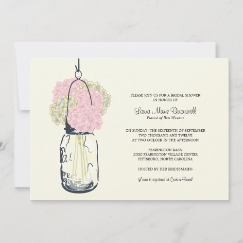 Hydrangea &amp; Mason Jar Bridal Shower Invitation