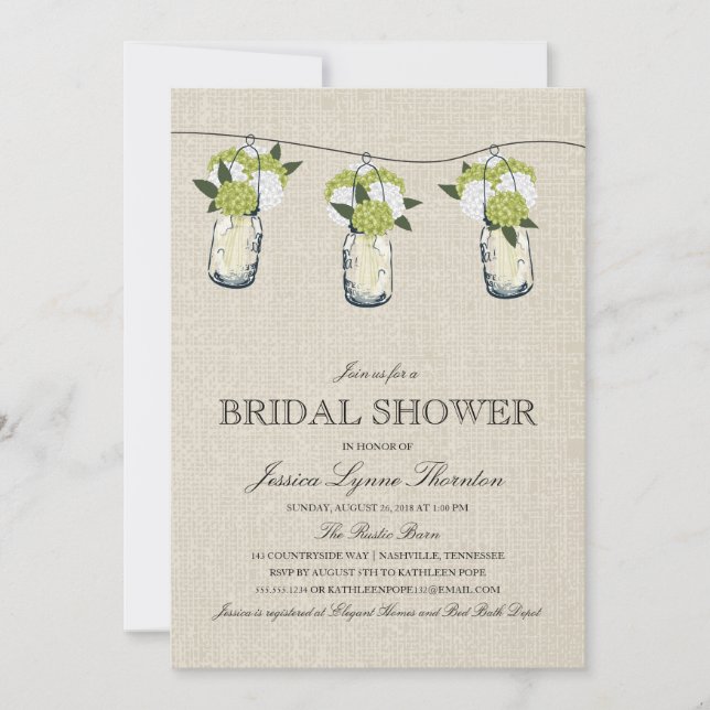 Hydrangea Mason Jar Bridal Shower Invitation (Front)