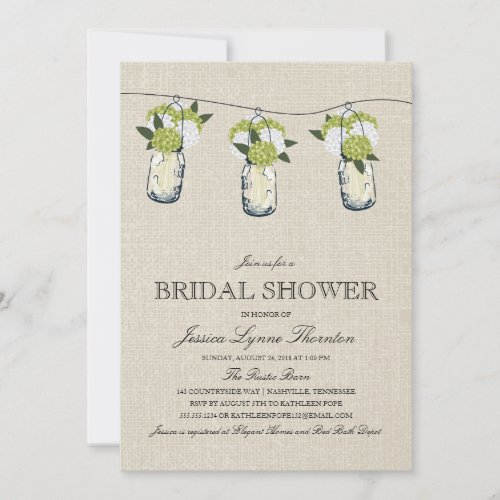 Hydrangea Mason Jar Bridal Shower Invitation