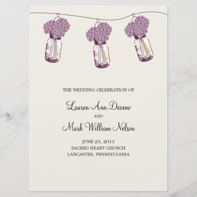 Hydrangea & Mason Jar Ceremony Program (Front)