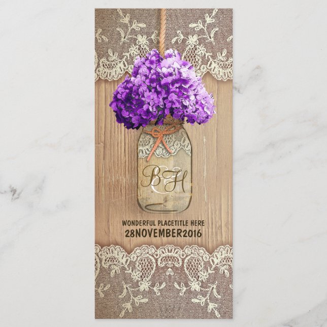 hydrangea mason jar rustic wedding programs purple (Front)