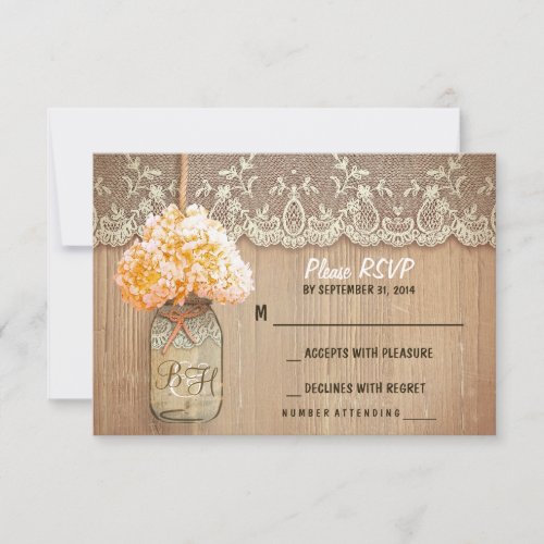 hydrangea mason jar rustic wedding RSVP cards