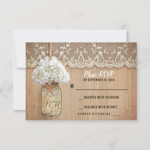 hydrangea mason jar rustic wedding RSVP cards