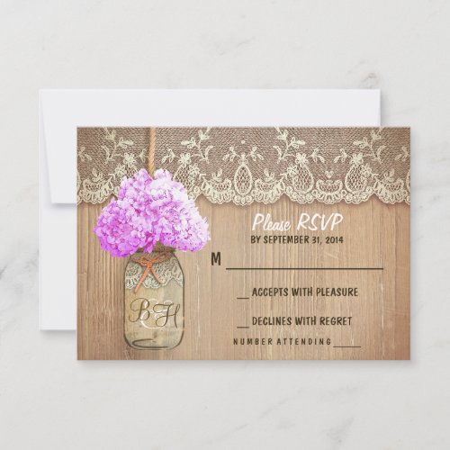 hydrangea mason jar rustic wedding RSVP cards