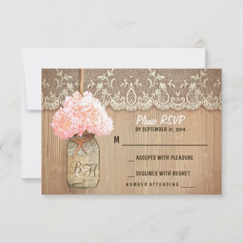 hydrangea mason jar rustic wedding RSVP cards