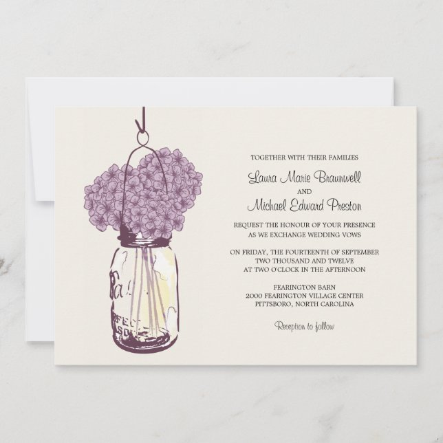 Hydrangea & Mason Jar Wedding Invitations (Front)